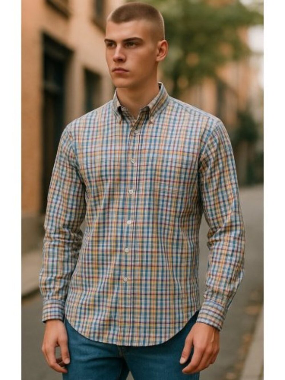 LANDS’ END Multi Colored Checked Long Sleeved Button Front Shirt Mens 16.5 x 32